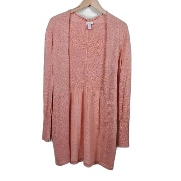 Chicos Open Front Cardigan Peach Metallic Women Size L Long Sleeve Lightweight - Picture 1 of 7